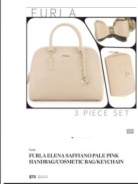 FURLA ELENA SAFFIANO PALE PINK HANDBAG/COSMETIC BAG/KEYCHAIN